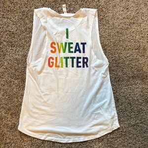 CycleBar Hillcrest Rainbow Logo White Tank I Sweat Glitter NWOT